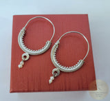 Dubrovnik Filigree Hoop Earrings, Solid White Gold Hoops, 14 k Gold Earrings, Ethnic Croatian Bridal Earrings, Pearl Dangle Hoops 14k