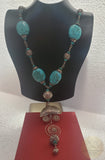 Bold Statement Turquoise Necklace w Vintage Unique Handmade Pendant and Turquoise Gemstone Necklace, Sterling Silver Pendant Necklace, Boho