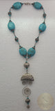 Bold Statement Turquoise Necklace w Vintage Unique Handmade Pendant and Turquoise Gemstone Necklace, Sterling Silver Pendant Necklace, Boho