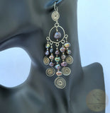 Long Pearl Earrings, Large Black Pearl Earrings, Unique Handmade Chandelier Pearl Earrings, Statement Pearl Earrings, Solid Sterling Silver