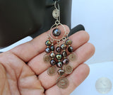 Long Pearl Earrings, Large Black Pearl Earrings, Unique Handmade Chandelier Pearl Earrings, Statement Pearl Earrings, Solid Sterling Silver