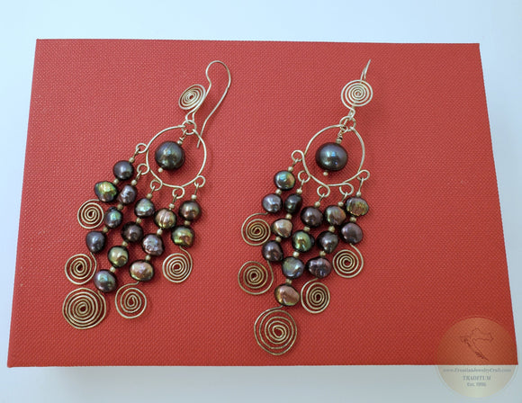 Long Pearl Earrings, Large Black Pearl Earrings, Unique Handmade Chandelier Pearl Earrings, Statement Pearl Earrings, Solid Sterling Silver