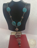 Bold Statement Turquoise Necklace w Vintage Unique Handmade Pendant and Turquoise Gemstone Necklace, Sterling Silver Pendant Necklace, Boho