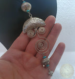 Bold Statement Turquoise Necklace w Vintage Unique Handmade Pendant and Turquoise Gemstone Necklace, Sterling Silver Pendant Necklace, Boho