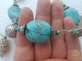 Bold Statement Turquoise Necklace w Vintage Unique Handmade Pendant and Turquoise Gemstone Necklace, Sterling Silver Pendant Necklace, Boho
