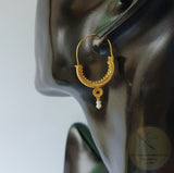 Konavle Filigree Hoop Earrings, Traditional Croatian Solid 14k Gold Hoops, Dubrovnik White Pearl Dangle Hoops, Unique Bridal Earrings