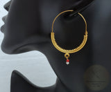 Large 14k Gold Filigree Hoops, Traditional Croatian - Konavle Earrings, Red Coral or White Pearl Dangle Hoops In 14k Gold, Wedding Jewelry