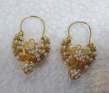 Traditional Croatian Solid Gold Hoop Earrings 14k, Dalmatian Wedding Jewelry - Recine, 14k Gold Filigree Hoops, White Pearl Dangle Hoops