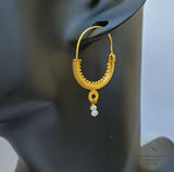 Konavle Filigree Hoop Earrings, Traditional Croatian Solid 14k Gold Hoops, Dubrovnik White Pearl Dangle Hoops, Unique Bridal Earrings