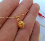 Traditional Croatian Dainty 14k Gold Pendant, Dubrovnik Filigree Ball Pendant, Small Gold Pendant, Solid Yellow Gold Dainty Chain Necklace