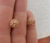 Traditional Croatian Rose Gold Earrings, Solid 14k Pink Gold Filigree Studs, Dubrovnik Filigree Half Ball 14k Gold Studs, Wedding Earrings