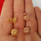 Traditional Croatian Rose Gold Earrings, Solid 14k Pink Gold Filigree Studs, Dubrovnik Filigree Half Ball 14k Gold Studs, Wedding Earrings