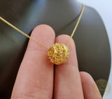 Traditional Croatian Filigree Ball Slider Pendant In 14k Gold, Dubrovnik Solid Gold Floating Pendant, Ethnic Wedding Jewelry, Minimalist