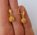 14k Gold Earrings, Traditional Croatian Filigree Hook Earrings, 14 k Gold Earrings, Dubrovnik Gold Ball Earrings, Ethnic Wedding Jewelry