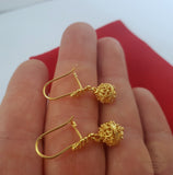 14k Gold Earrings, Traditional Croatian Filigree Hook Earrings, 14 k Gold Earrings, Dubrovnik Gold Ball Earrings, Ethnic Wedding Jewelry