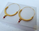 Large 14k Gold Filigree Hoops, Traditional Croatian - Konavle Earrings, Red Coral or White Pearl Dangle Hoops In 14k Gold, Wedding Jewelry