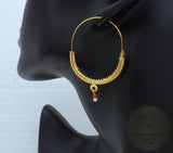 Large 14k Gold Filigree Hoops, Traditional Croatian - Konavle Earrings, Red Coral or White Pearl Dangle Hoops In 14k Gold, Wedding Jewelry