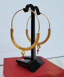 Large 14k Gold Filigree Hoops, Traditional Croatian - Konavle Earrings, Red Coral or White Pearl Dangle Hoops In 14k Gold, Wedding Jewelry