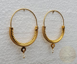 14k Gold Filigree Hoops, Traditional Croatian - Konavle Earrings, 14k Gold Earrings, White Pearl Dangle Hoops In 14k Gold, Wedding Jewelry