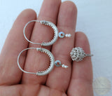 Dubrovnik Filigree Hoop Earrings, Solid White Gold Hoops, 14 k Gold Earrings, Ethnic Croatian Bridal Earrings, Pearl Dangle Hoops 14k
