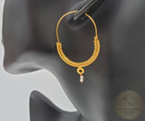 14k Gold Filigree Hoops, Traditional Croatian - Konavle Earrings, 14k Gold Earrings, White Pearl Dangle Hoops In 14k Gold, Wedding Jewelry