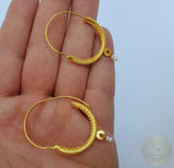 14k Gold Filigree Hoops, Traditional Croatian - Konavle Earrings, 14k Gold Earrings, White Pearl Dangle Hoops In 14k Gold, Wedding Jewelry