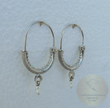 Dubrovnik Filigree Hoop Earrings, Solid White Gold Hoops, 14 k Gold Earrings, Ethnic Croatian Bridal Earrings, Pearl Dangle Hoops 14k