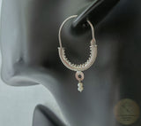 Dubrovnik Filigree Hoop Earrings, Solid White Gold Hoops, 14 k Gold Earrings, Ethnic Croatian Bridal Earrings, Pearl Dangle Hoops 14k