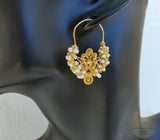 Traditional Croatian Solid Gold Hoop Earrings 14k, Dalmatian Wedding Jewelry - Recine, 14k Gold Filigree Hoops, White Pearl Dangle Hoops