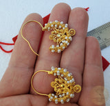 Traditional Croatian Solid Gold Hoop Earrings 14k, Dalmatian Wedding Jewelry - Recine, 14k Gold Filigree Hoops, White Pearl Dangle Hoops