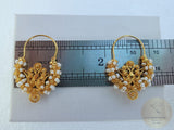 Traditional Croatian Solid Gold Hoop Earrings 14k, Dalmatian Wedding Jewelry - Recine, 14k Gold Filigree Hoops, White Pearl Dangle Hoops