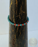 Small Round Bead Turquoise Bracelet, Red Mediterranean Coral Sterling Silver Bracelet, Natural Coral Jewelry