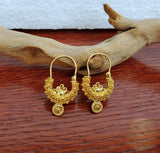 Traditional Croatian Solid Gold Hoop Earrings 14k, Dalmatian Wedding Jewelry - Recine, 14k Gold Filigree Hoops, 14k Dangle Hoops