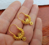 Traditional Croatian Solid Gold Hoop Earrings 14k, Dalmatian Wedding Jewelry - Recine, 14k Gold Filigree Hoops, 14k Dangle Hoops