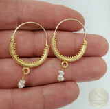 Croatian Filigree Hoop Earrings, Gold Plated Hoop Earrings, Pearl Dangle Hoops, Wedding Earrings, 24k Gold Plated Sterling Silver Earrings