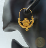 Traditional Croatian Solid Gold Hoop Earrings 14k, Dalmatian Wedding Jewelry - Recine, 14k Gold Filigree Hoops, 14k Dangle Hoops