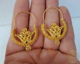 Traditional Croatian Solid Gold Hoop Earrings 14k, Dalmatian Wedding Jewelry - Recine, 14k Gold Filigree Hoops, 14k Dangle Hoops
