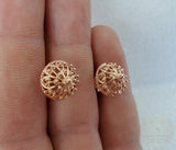 Traditional Croatian Rose Gold Earrings, Solid 14k Pink Gold Filigree Studs, Dubrovnik Filigree Half Ball 14k Gold Studs, Wedding Earrings