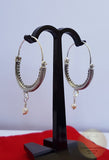 Croatian Hoop Earrings, Sterling Silver Filigree Hoops, White Pearl Dangle Hoops, Konavle Earrings, Dubrovnik Jewelry, Wedding Jewelry