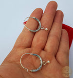 Croatian Hoop Earrings, Sterling Silver Filigree Hoops, White Pearl Dangle Hoops, Konavle Earrings, Dubrovnik Jewelry, Wedding Jewelry