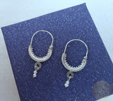 Dubrovnik Filigree Hoop Earrings, Solid White Gold Hoops, 14 k Gold Earrings, Ethnic Croatian Bridal Earrings, Pearl Dangle Hoops 14k