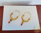 Dubrovnik Filigree Hoop Earrings, 14k Gold Red Coral Earrings, Traditional Croatian Solid 14k Gold Hoops, Mediterranean Coral Dangle Hoops