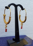 Dubrovnik Filigree Hoop Earrings, 14k Gold Red Coral Earrings, Traditional Croatian Solid 14k Gold Hoops, Mediterranean Coral Dangle Hoops
