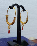 Dubrovnik Filigree Hoop Earrings, 14k Gold Red Coral Earrings, Traditional Croatian Solid 14k Gold Hoops, Mediterranean Coral Dangle Hoops