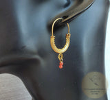 Dubrovnik Filigree Hoop Earrings, 14k Gold Red Coral Earrings, Traditional Croatian Solid 14k Gold Hoops, Mediterranean Coral Dangle Hoops