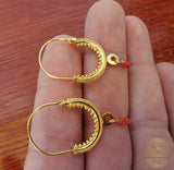 Dubrovnik Filigree Hoop Earrings, 14k Gold Red Coral Earrings, Traditional Croatian Solid 14k Gold Hoops, Mediterranean Coral Dangle Hoops