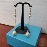 24k Gold Plated Thin Chain Earrings, Long Pearl Dangle Earrings, White Pearl Earrings, Sterling Silver Natural Pearl Wedding Jewelry