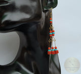 Turquoise And Coral Earrings, Red Coral Earrings, 14k Gold Earrings, Gold Turquoise Dangle Earrings, Untreated Precious Mediterranean Coral