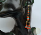 Turquoise And Coral Earrings, Red Coral Earrings, 14k Gold Earrings, Gold Turquoise Dangle Earrings, Untreated Precious Mediterranean Coral