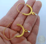 14k Gold Filigree Hoops, Traditional Croatian - Konavle Earrings, 14k Gold Earrings, White Pearl Dangle Hoops In 14k Gold, Wedding Jewelry